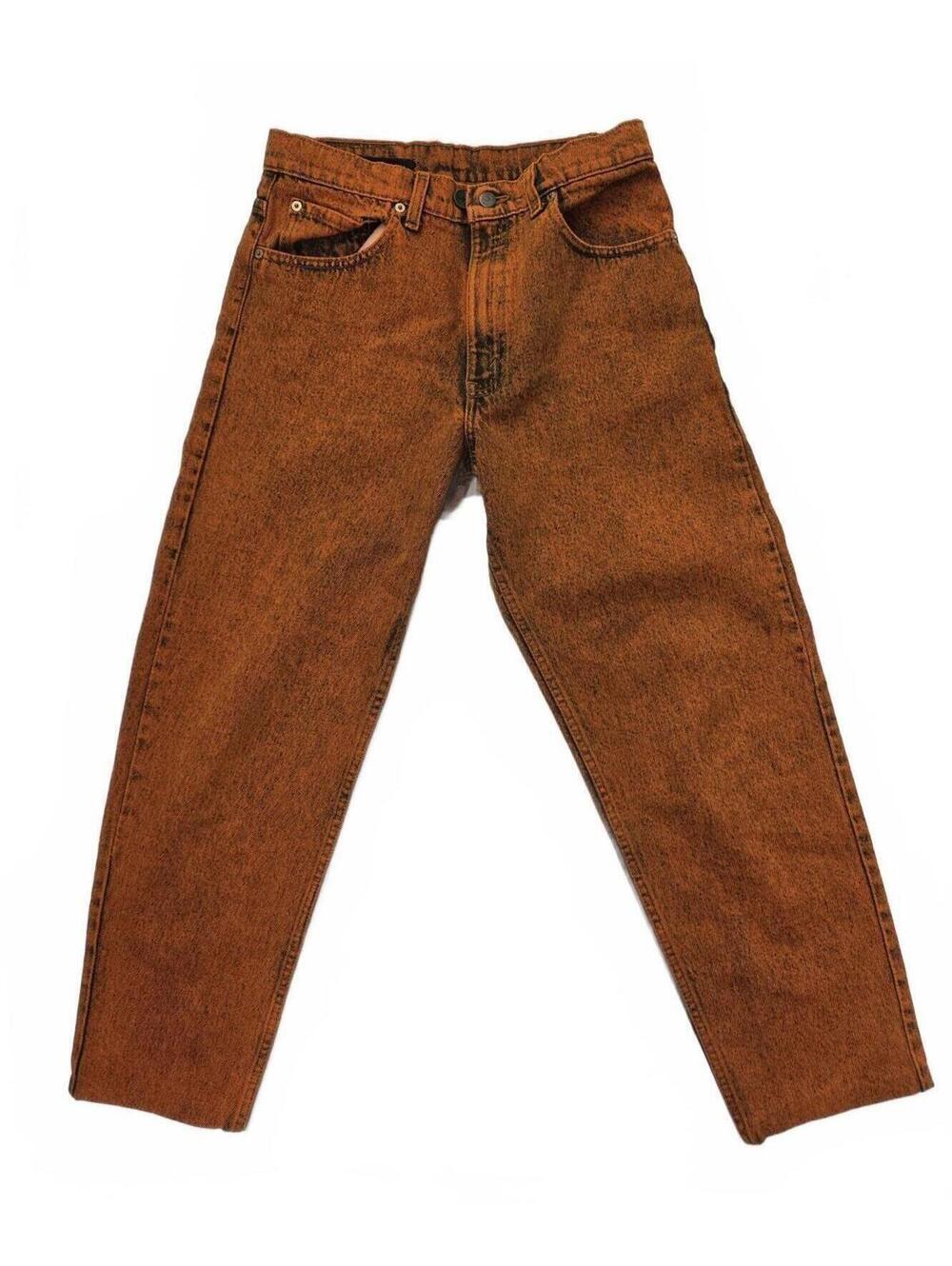 Reworked Levi's 550 Relaxed Fit Jeans= Overdyed Orange Cropped Drawstring Sz 31